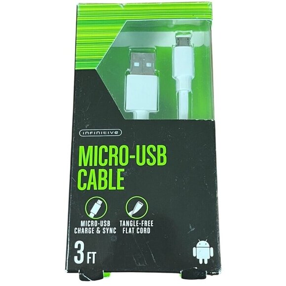Infinitive Micro USB 6ft Cable Sync White Charger Tangle Free Office Work Travel - Picture 1 of 5